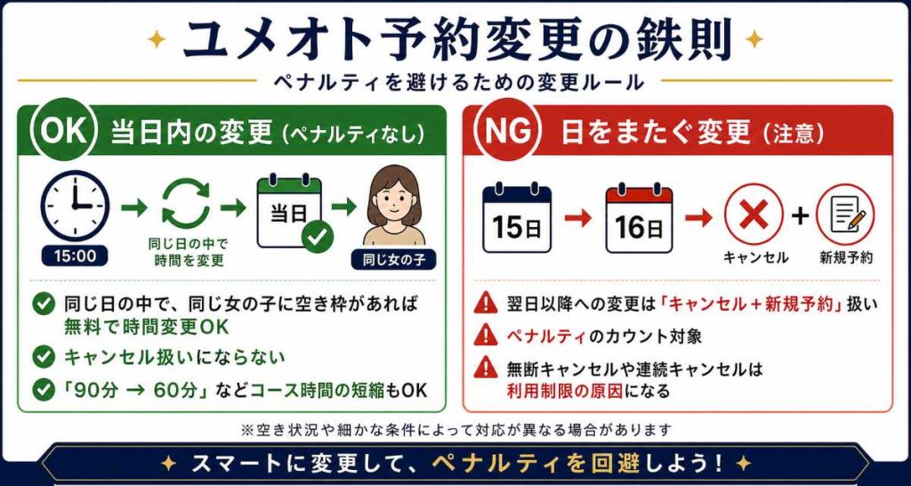 ユメオトのキャンセル扱いになる実例を示したイラスト