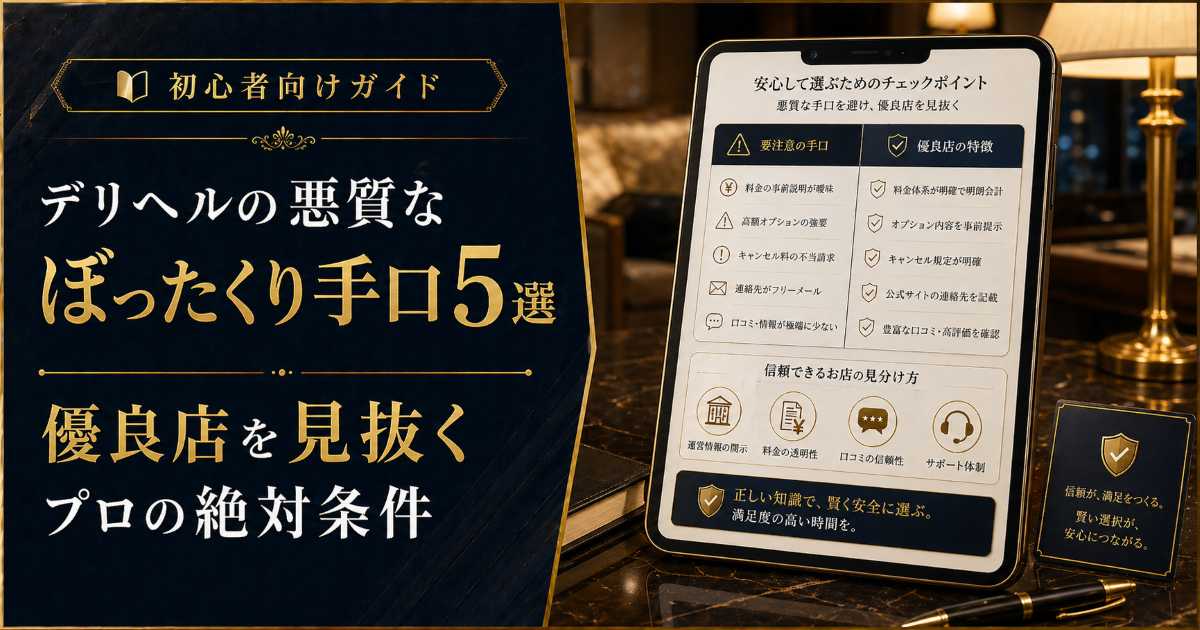 デリヘルの悪質なぼったくり手口5選と優良店を見抜く条件を解説する記事のアイキャッチ