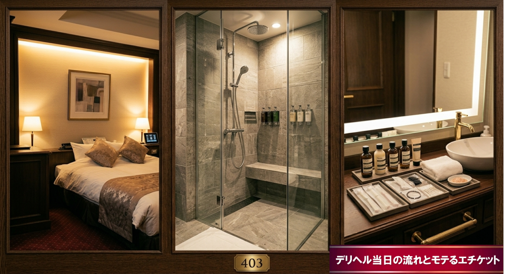 ユメオトでデリヘルを初めて使う時のホテルのマナーを説明するイメージ図