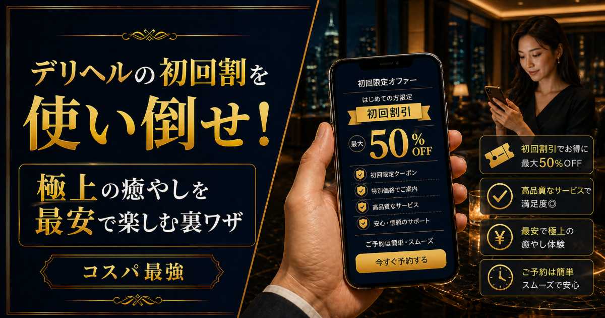 デリヘルの初回割を使い倒して最安で極上の癒やしを楽しむ裏ワザを解説する記事のアイキャッチ