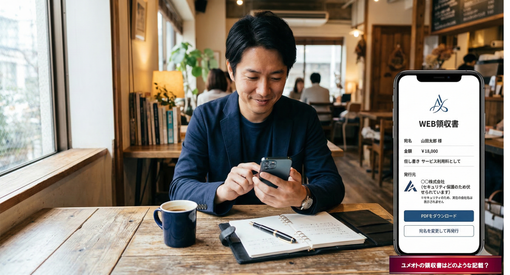 一般の領収書と同じような書式のユメオトのweb領収書を出力している男性