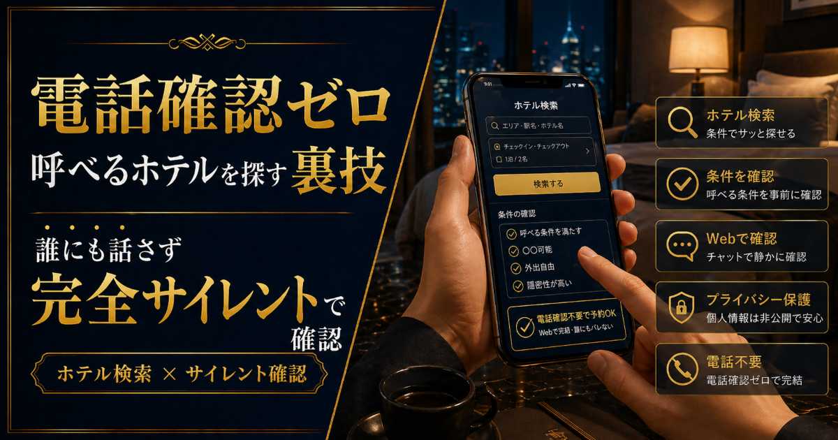 check.webp デリヘルが呼べるホテルを電話確認なしで完全サイレントに探す方法を解説する記事のアイキャッチ